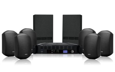 Zestaw 1x wzmacniacz CHAMP-3D; 2x subwoofer pasywny SUB2100; 6x zespół głośnikowy MASK6T-BL